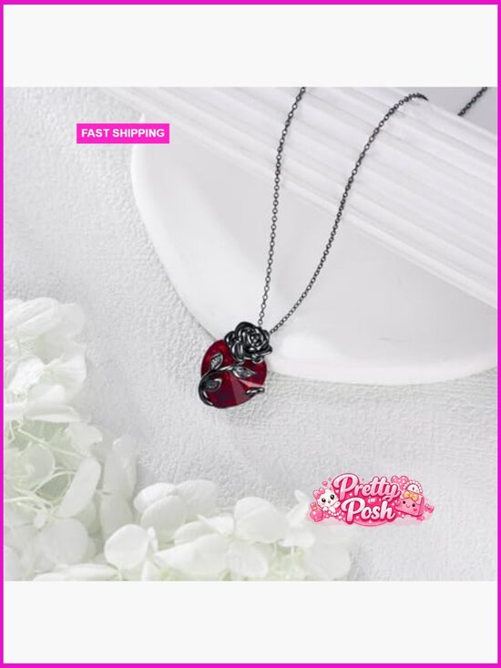 Rose Flower Crystal Urn Necklace Sterling Silver Heart Urn  925 Sterling Silver Rose Heart Crystal Pendant Necklace Memorial Urn Jewelry